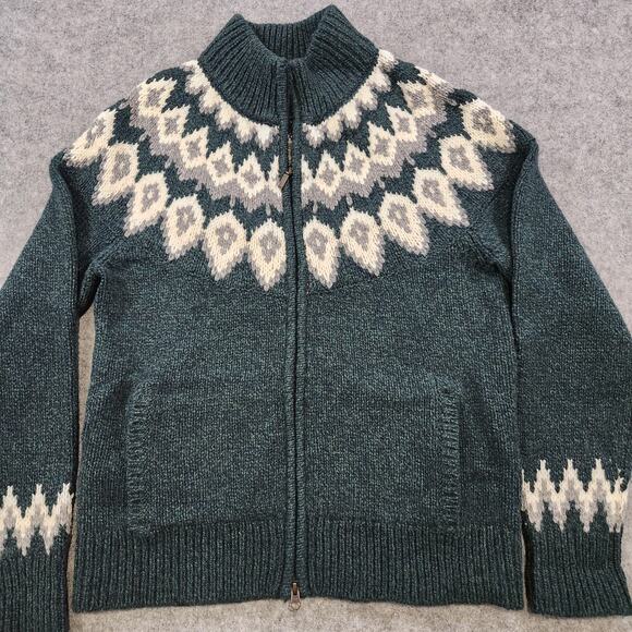 LL Bean Classic Ragg Sweater Womens Medium Full Zip Lambswool Fair Isle Knit - Picture 4 of 13